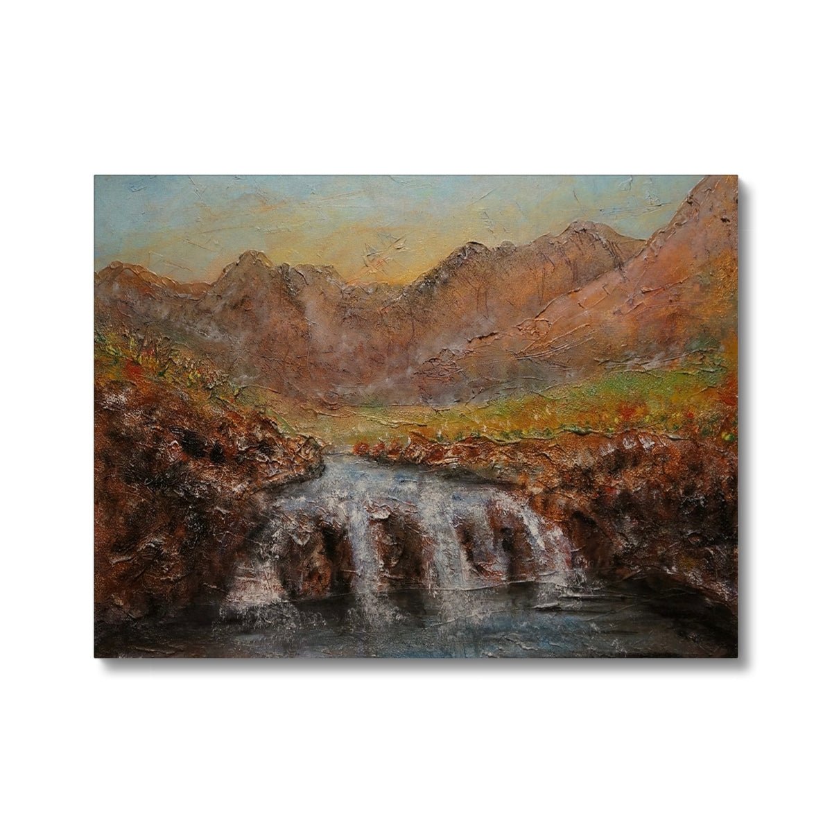 Fairy Pools Dawn Skye Painting | Canvas From Scotland-Contemporary Stretched Canvas Prints-Skye Art Gallery-24"x18"-Paintings, Prints, Homeware, Art Gifts From Scotland By Scottish Artist Kevin Hunter