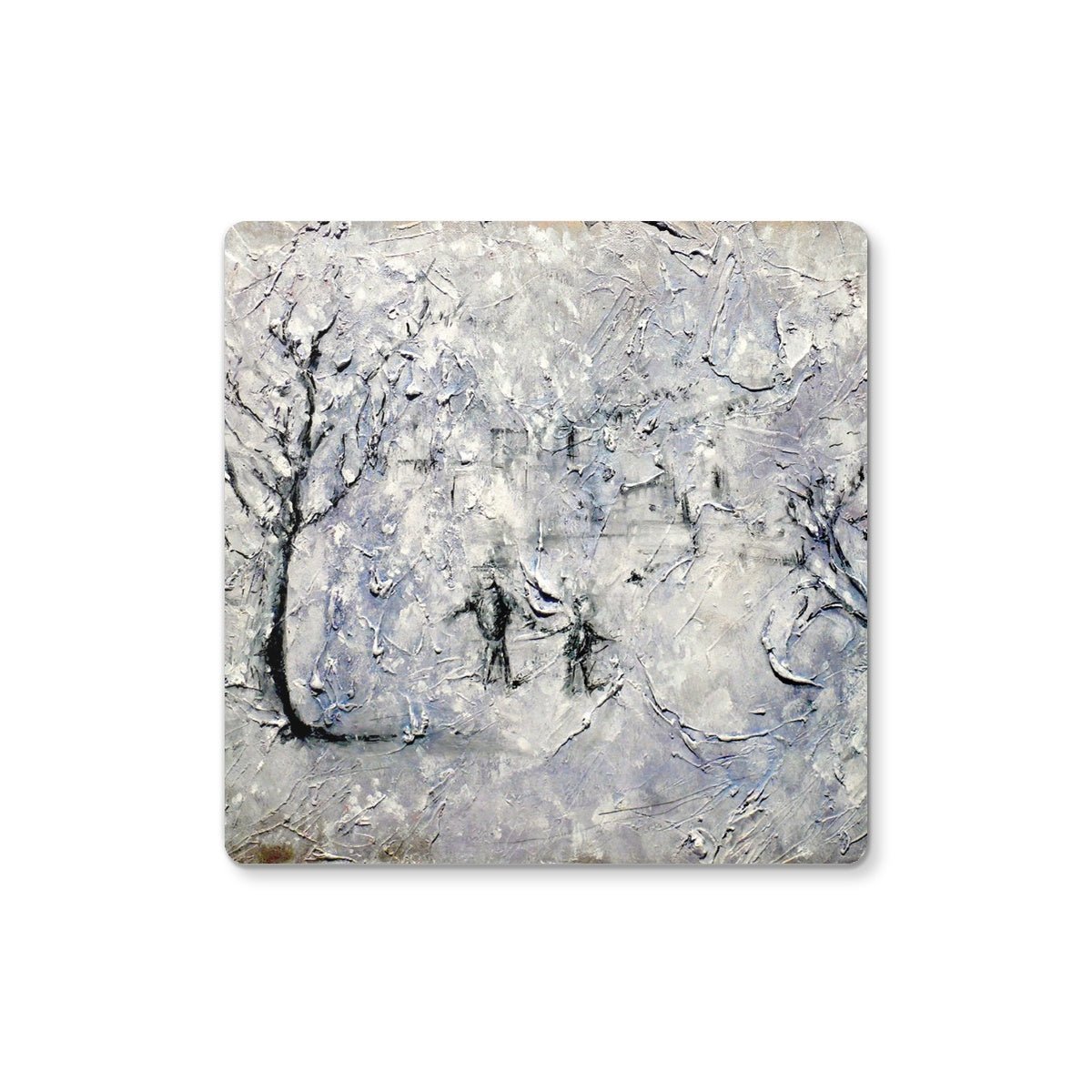 Father Daughter Snow Art Gifts Coaster-Coasters-Abstract & Impressionistic Art Gallery-6 Coasters-Paintings, Prints, Homeware, Art Gifts From Scotland By Scottish Artist Kevin Hunter