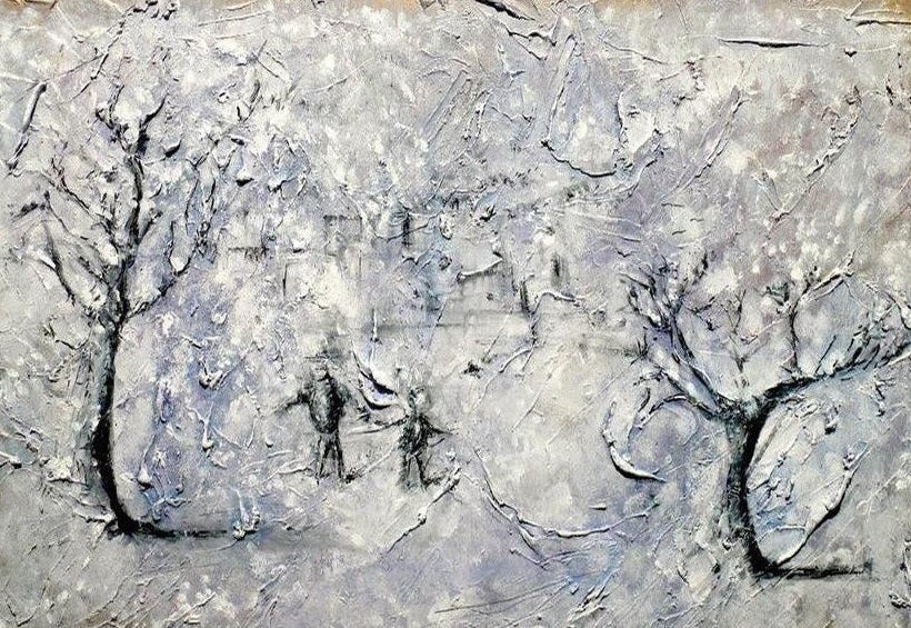 Father Daughter Snow Scottish Landscape Painting
