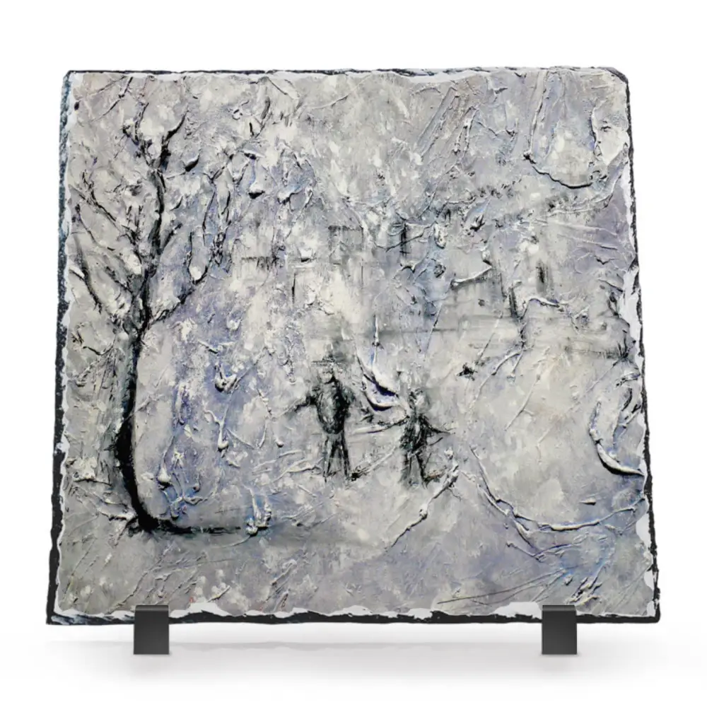 Scottish Slate Art by Kevin Hunter Artist Father Daughter Snow