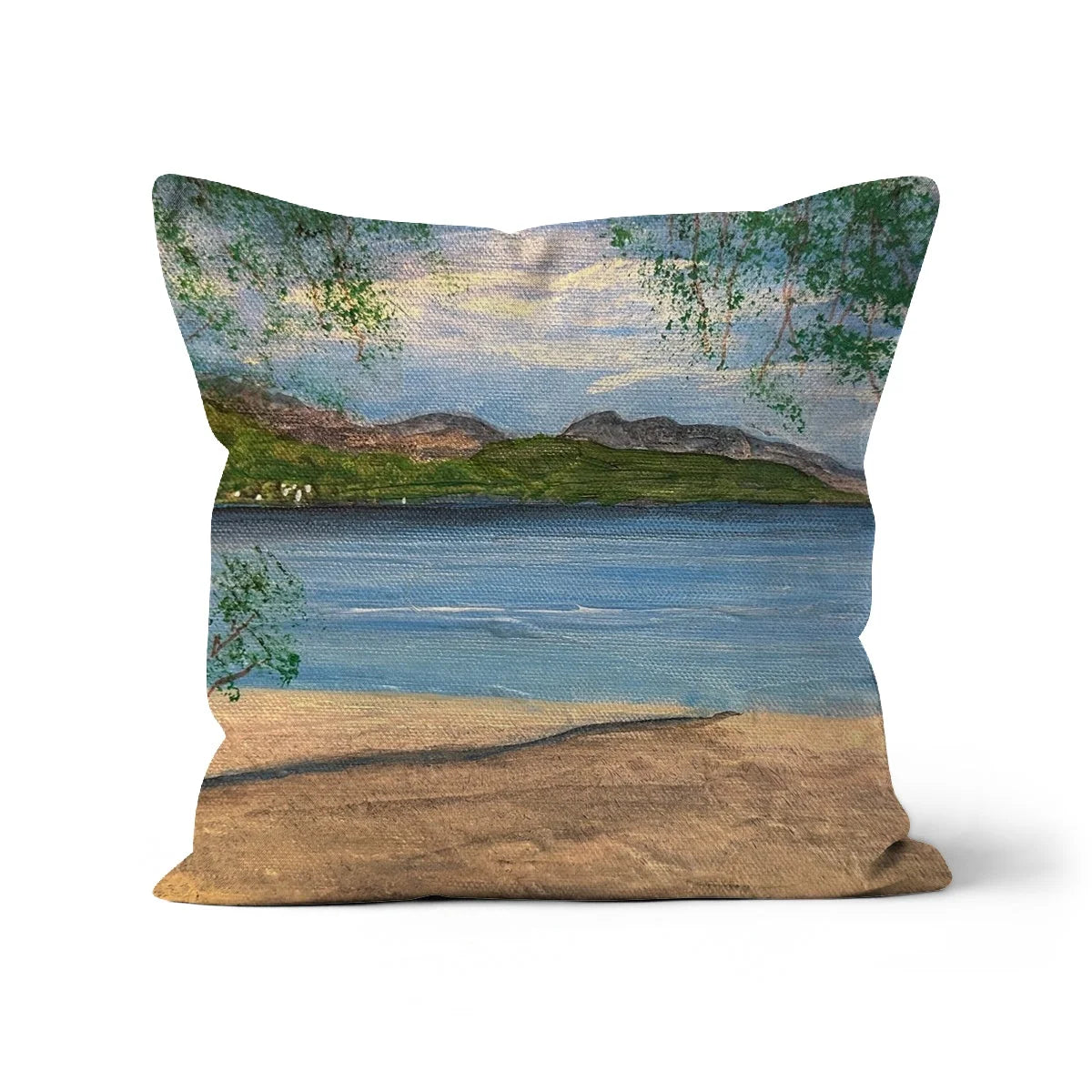 Firkin Point Loch Lomond Cushion - Lochs & Mountains Art Gallery Scotland Worldwide Shipping Scottish and Paintings Prints by Artist Hunter