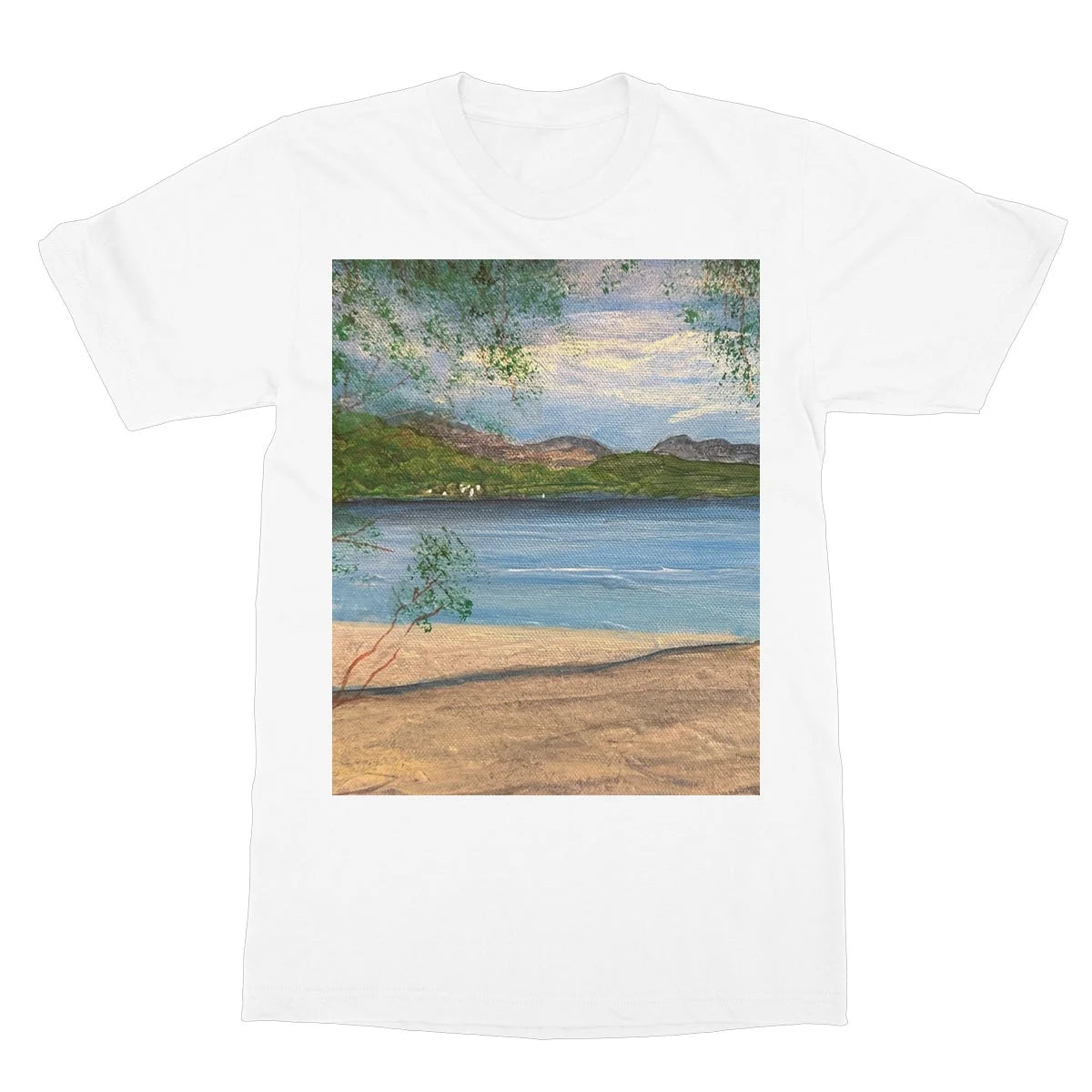 Firkin Point Loch Lomond Softstyle T-shirt - Lochs & Mountains Art Gallery Scotland Worldwide Shipping Scottish and Paintings Prints