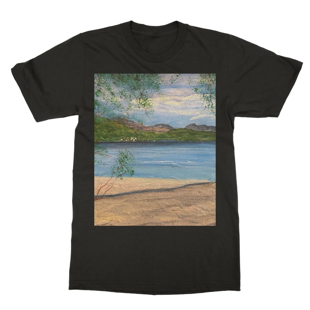 Firkin Point Loch Lomond Softstyle T-shirt - Lochs & Mountains Art Gallery Scotland Worldwide Shipping Scottish and Paintings Prints