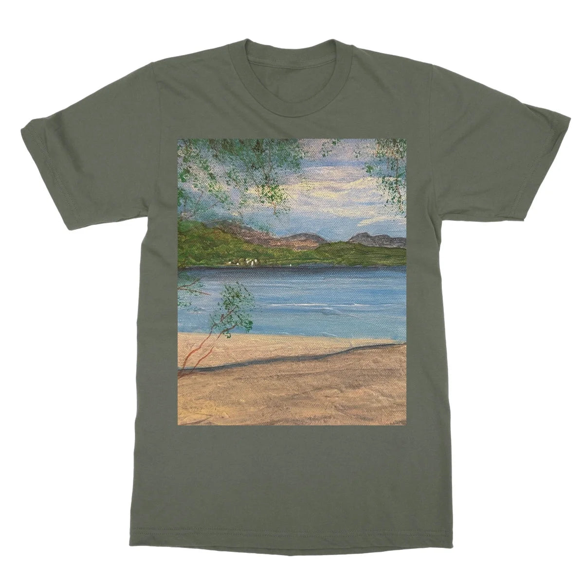 Firkin Point Loch Lomond Softstyle T-shirt - Lochs & Mountains Art Gallery Scotland Worldwide Shipping Scottish and Paintings Prints