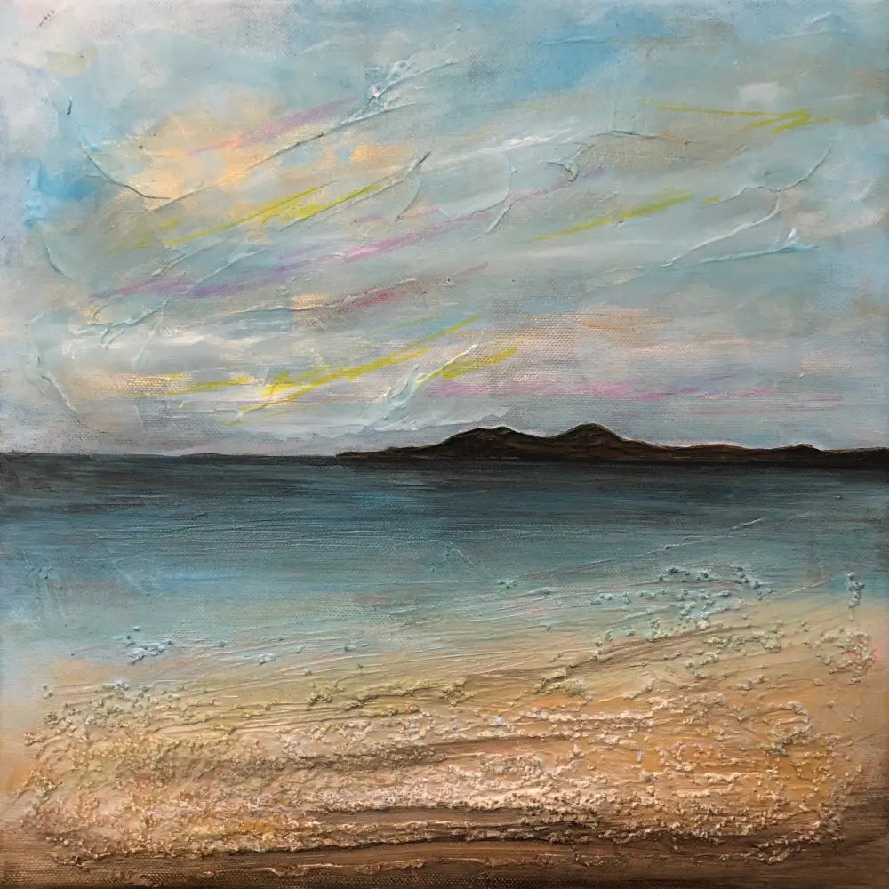 Textured coastal landscape painting of Garrynamonie Beach South Uist Islands art print