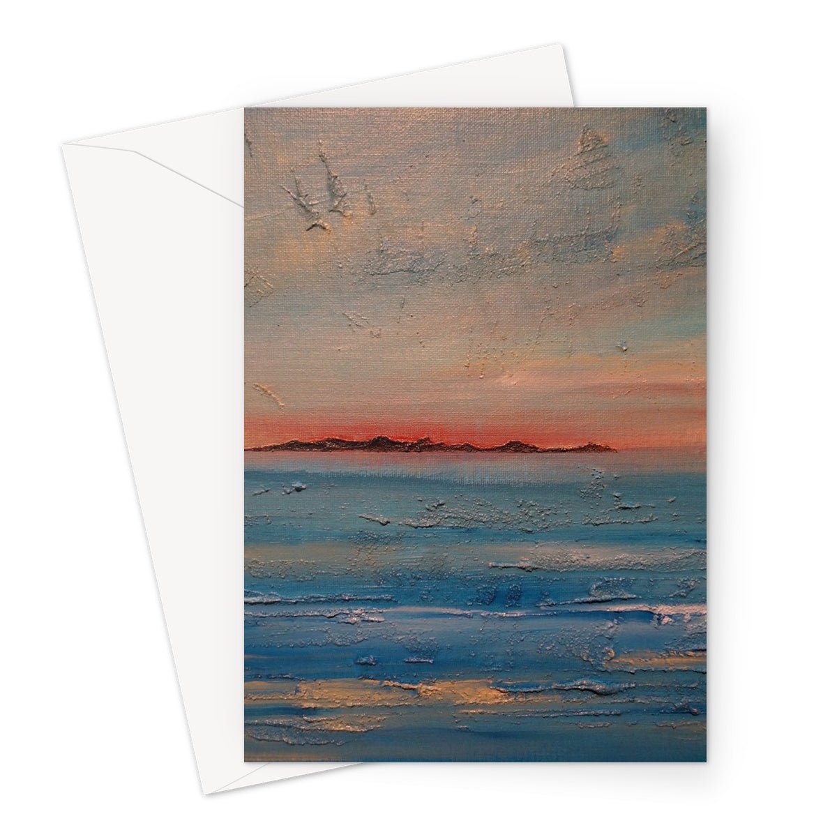 Gigha Sunset Art Gifts Greeting Card-Greetings Cards-Hebridean Islands Art Gallery-A5 Portrait-10 Cards-Paintings, Prints, Homeware, Art Gifts From Scotland By Scottish Artist Kevin Hunter