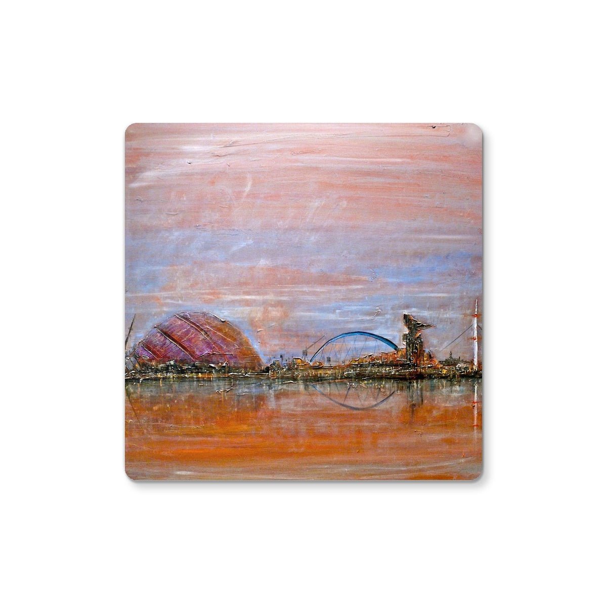 Glasgow Harbour Art Gifts Coaster-Coasters-Edinburgh & Glasgow Art Gallery-2 Coasters-Paintings, Prints, Homeware, Art Gifts From Scotland By Scottish Artist Kevin Hunter