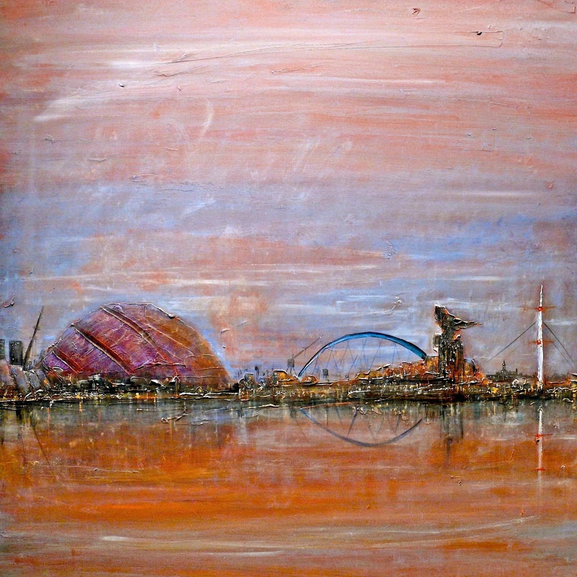 Glasgow Harbour - Edinburgh & Art Gallery Scotland Worldwide Shipping Impressionistic Cityscape Painting Kevin Hunter Portfolio Giclee