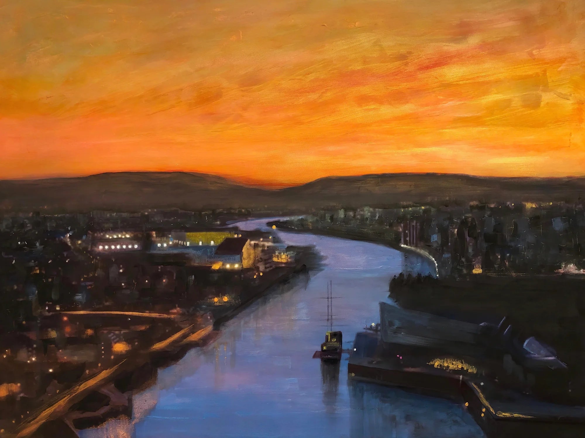 Glasgow Harbour Looking West - Edinburgh & Art Gallery Scotland Worldwide Shipping Sunset River City Kevin Hunter Portfolio Giclee Prints