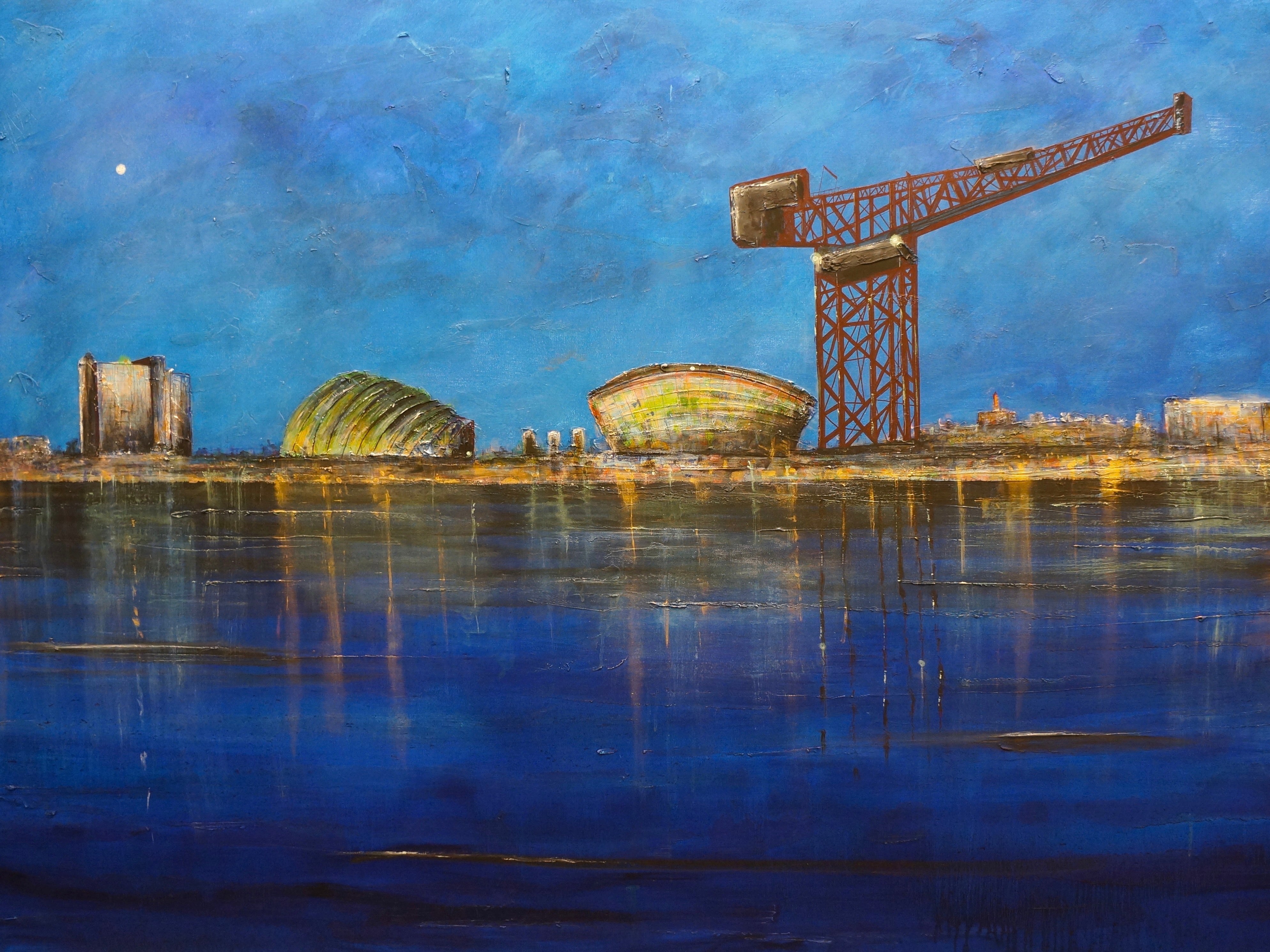 Glasgow Harbour Moonlight Scottish Landscape Painting