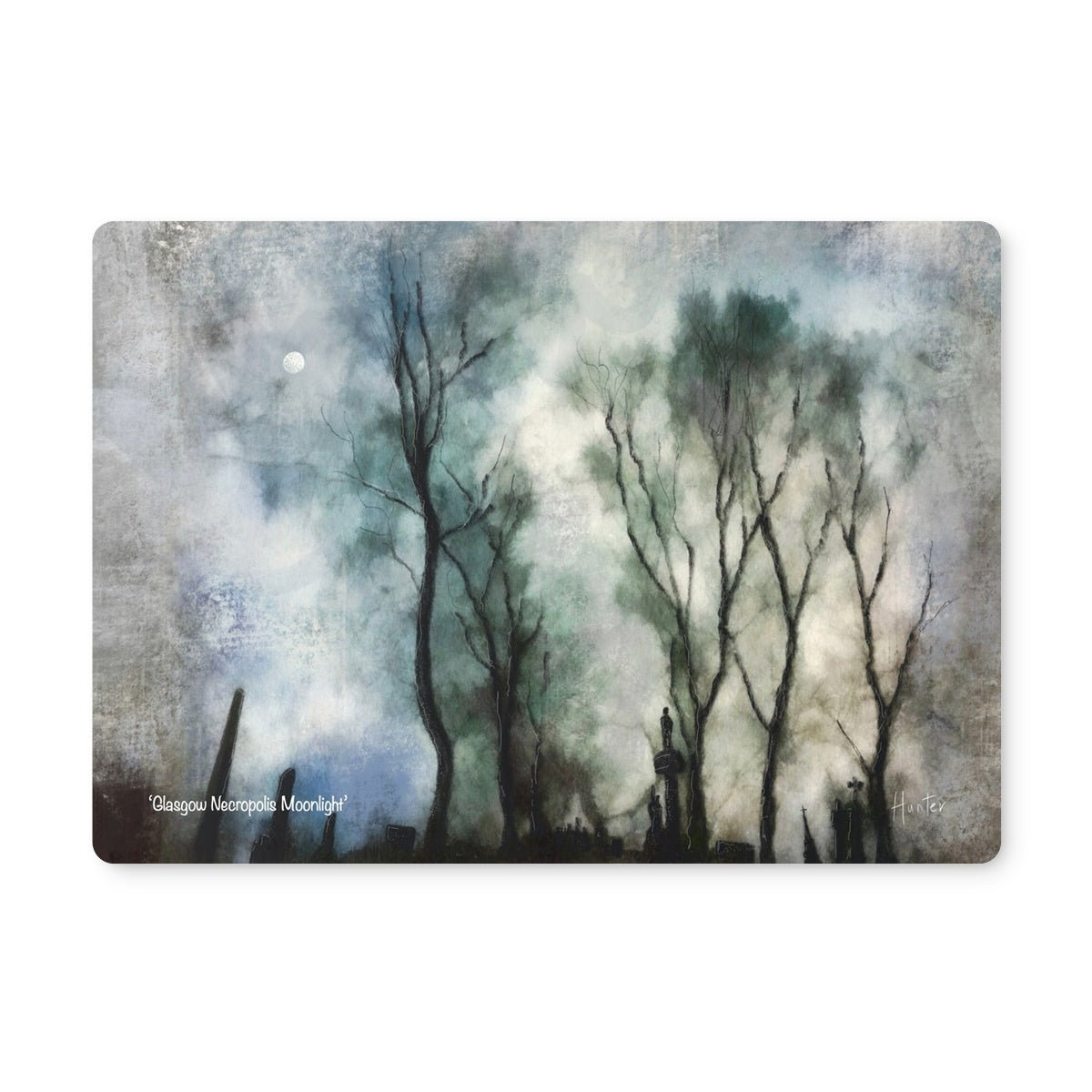 Glasgow Necropolis Moonlight Art Gifts Placemat-Placemats-Edinburgh & Glasgow Art Gallery-6 Placemats-Paintings, Prints, Homeware, Art Gifts From Scotland By Scottish Artist Kevin Hunter