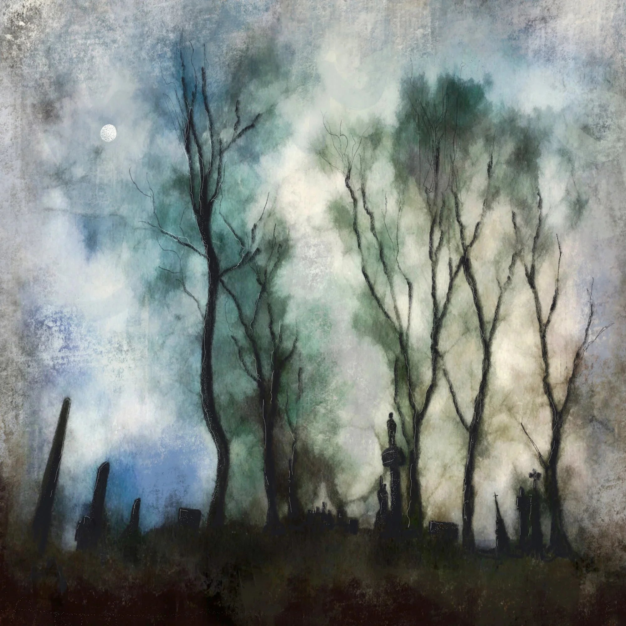 Glasgow Necropolis Moonlight | Scotland in your Pocket - Edinburgh & Art Gallery Worldwide Shipping Atmospheric Painting Moonlit Scottish