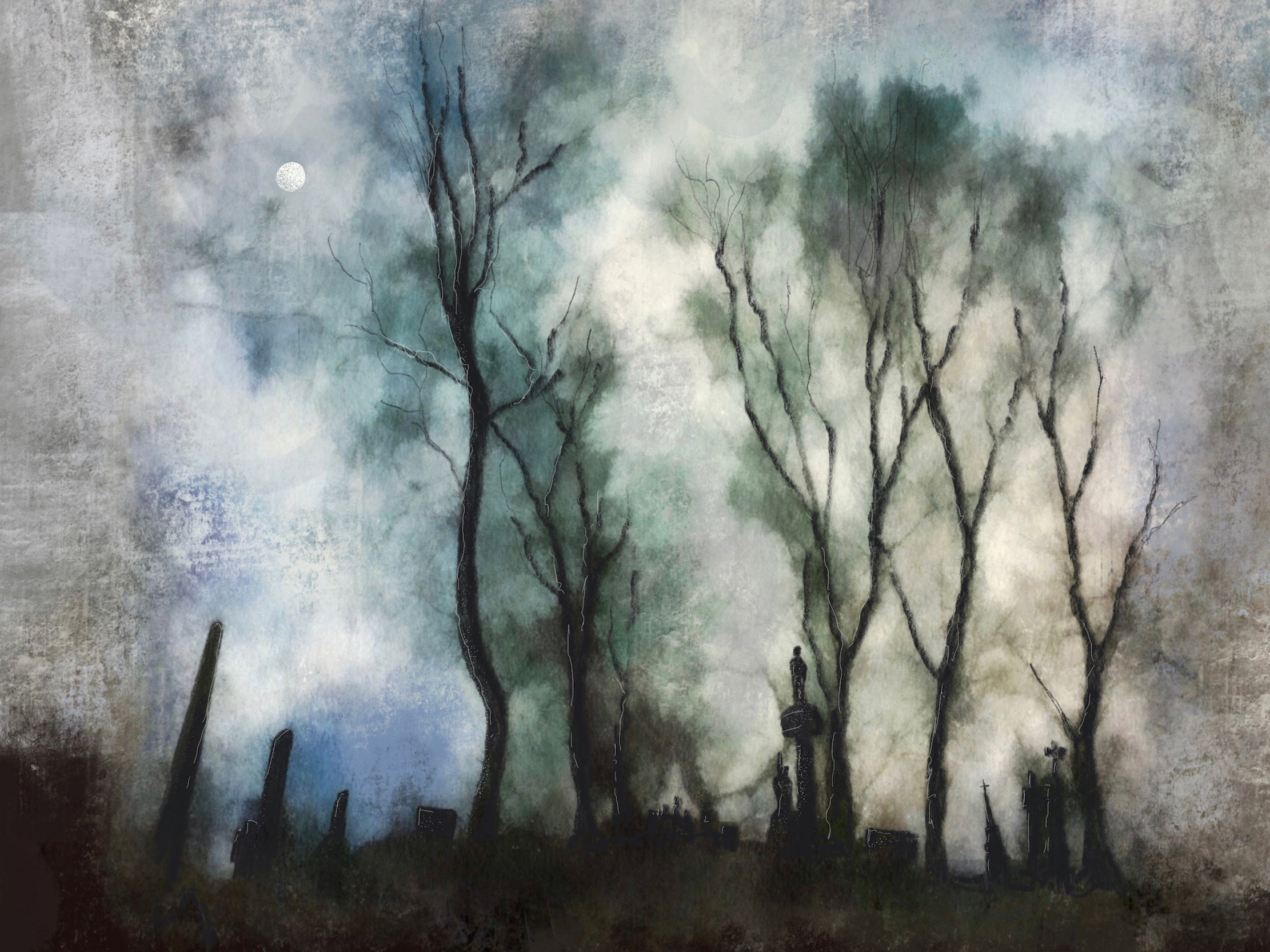 Glasgow Necropolis Moonlight Scottish Landscape Painting