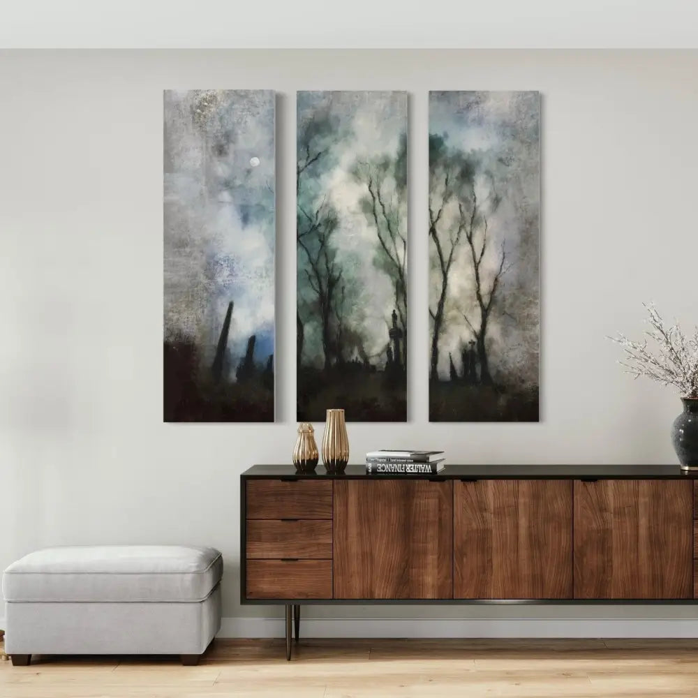 Glasgow Necropolis Moonlight Triptych Canvas Print