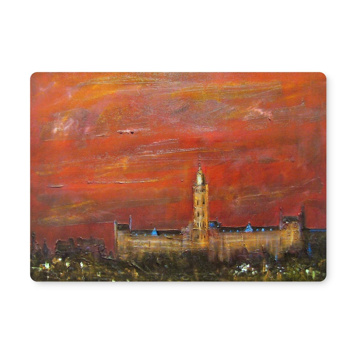 Glasgow University Dusk Art Gifts Placemat-Placemats-Edinburgh & Glasgow Art Gallery-4 Placemats-Paintings, Prints, Homeware, Art Gifts From Scotland By Scottish Artist Kevin Hunter