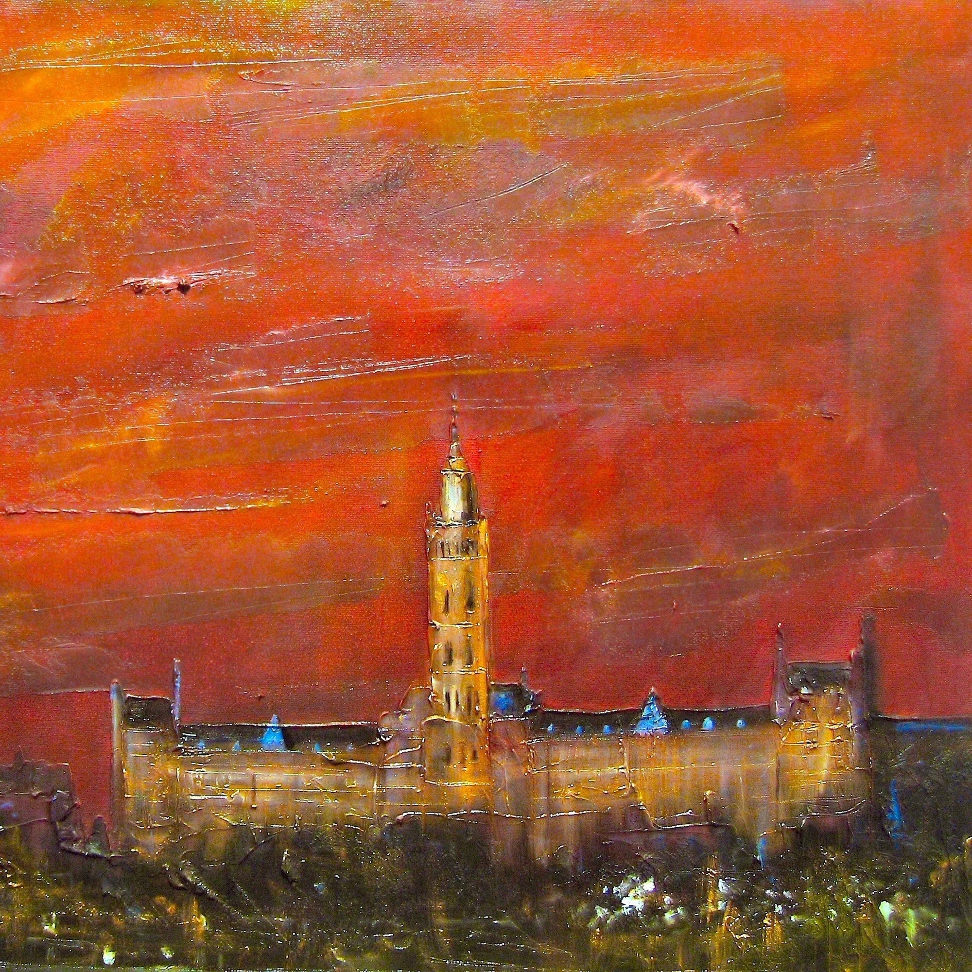 Glasgow University Dusk | Scotland in your Pocket - Edinburgh & Art Gallery Worldwide Shipping Abstract Painting Prominent Scottish