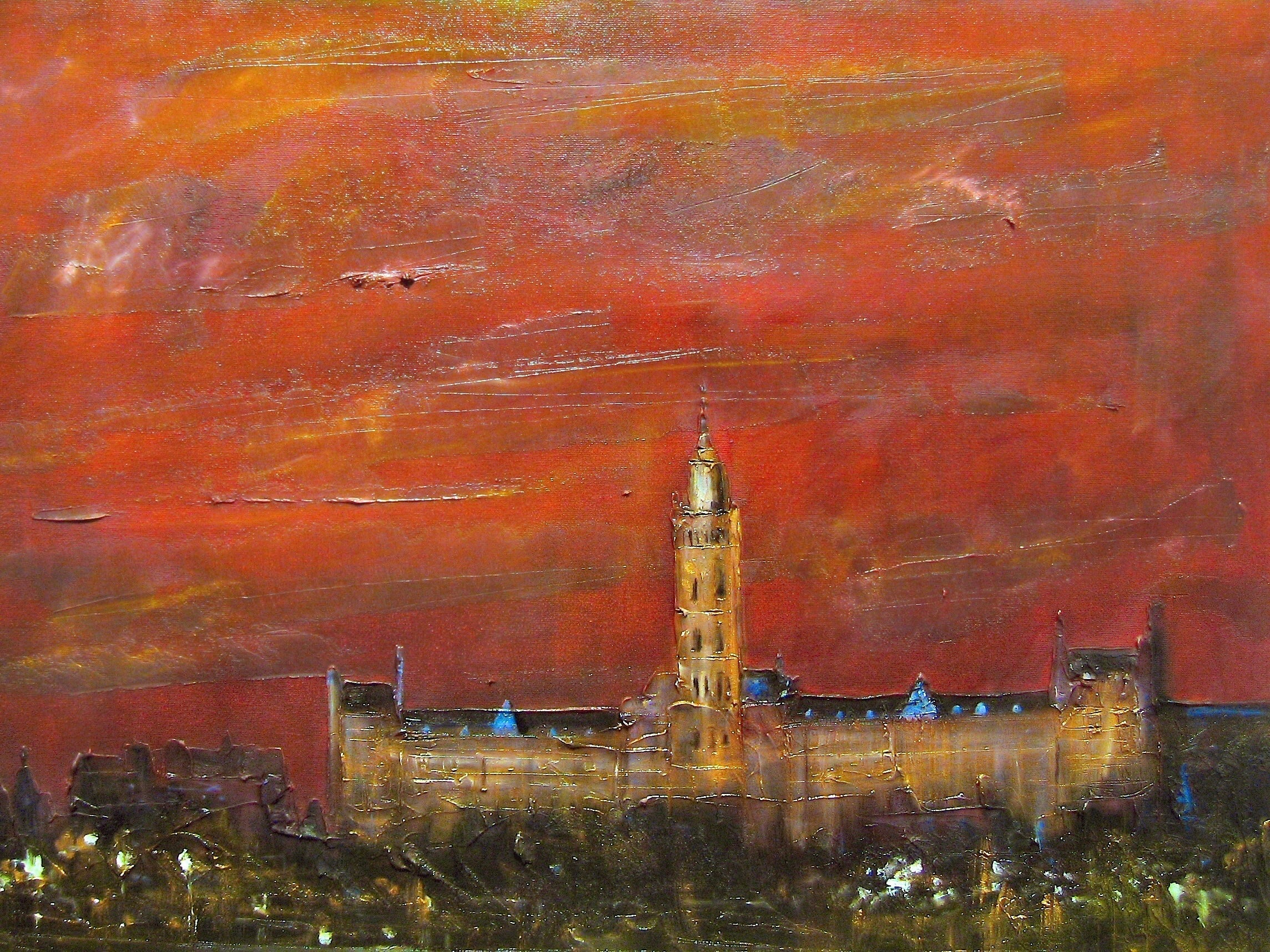 Glasgow University Dusk Scottish Landscape Painting