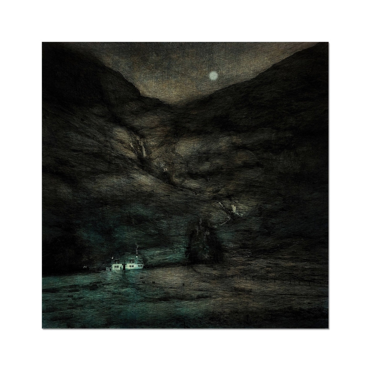 Glencoe Cottage Moonlight Painting | Artist Proof Collector Prints From Scotland