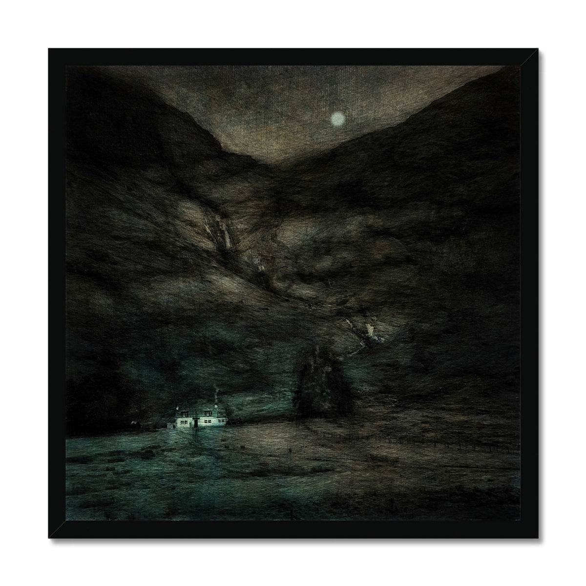 Glencoe Cottage Moonlight Painting | Framed Prints From Scotland