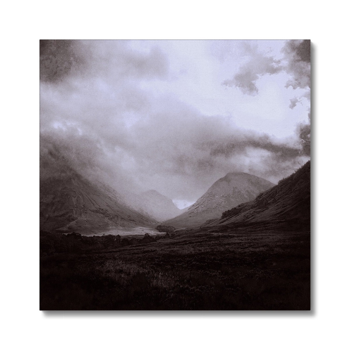 Glencoe Mist Painting | Canvas From Scotland-Contemporary Stretched Canvas Prints-Glencoe Art Gallery-24"x24"-Paintings, Prints, Homeware, Art Gifts From Scotland By Scottish Artist Kevin Hunter