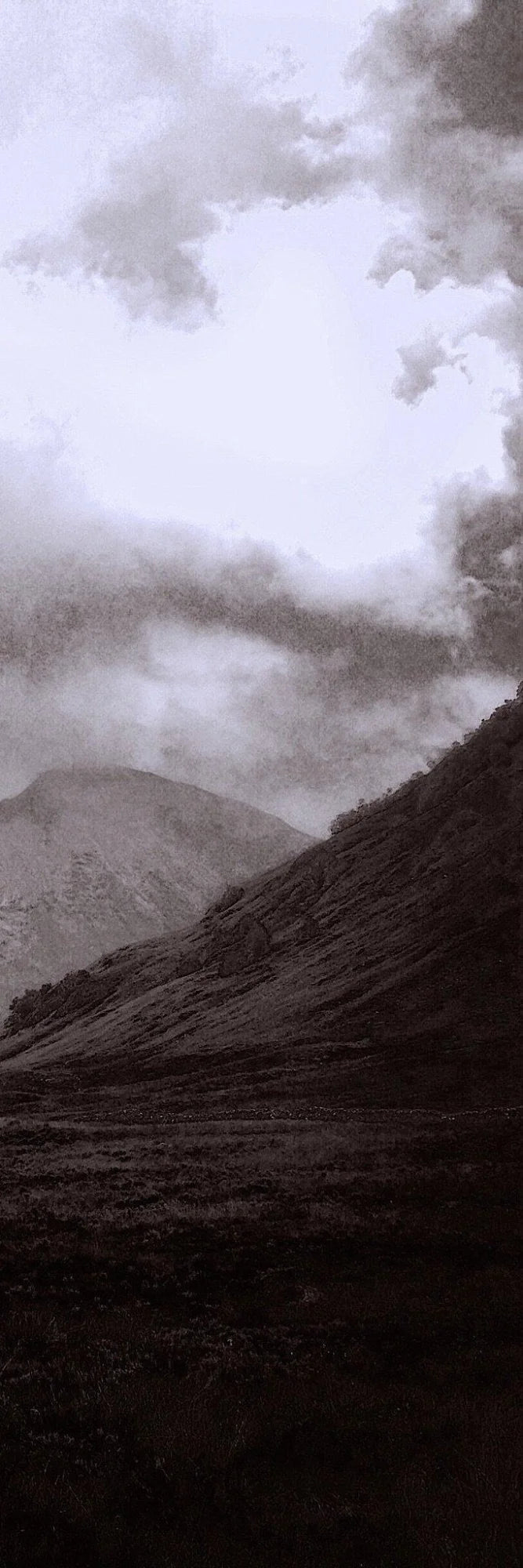 Glencoe Mist Triptych | Statement Interior Wall Art from Scotland - Gallery Worldwide Shipping Moody Monochrome Landscape Paintings