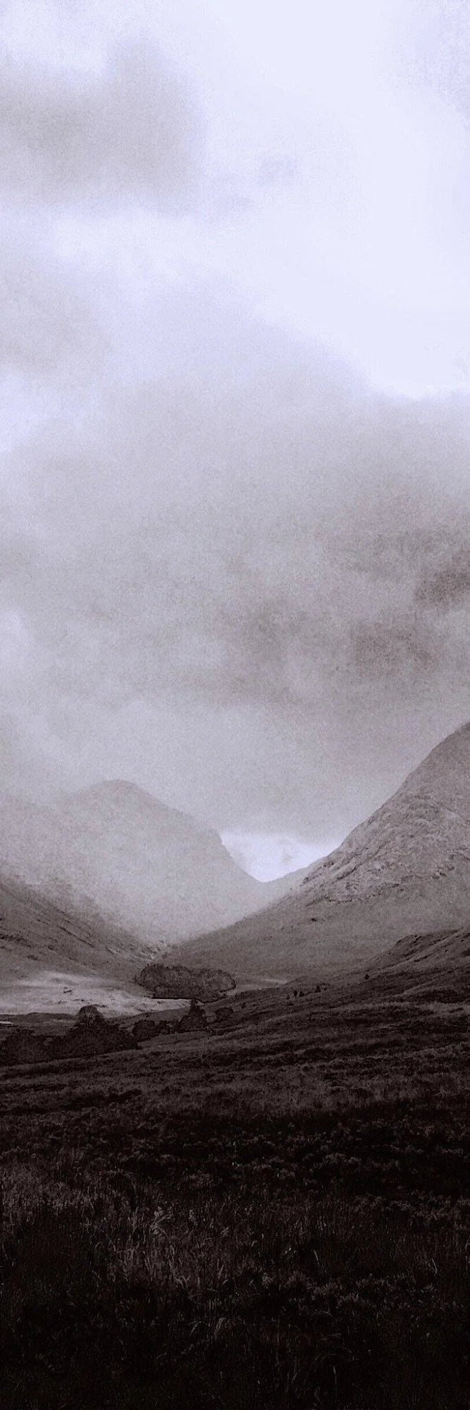 Glencoe Mist Triptych | Statement Interior Wall Art from Scotland - Gallery Worldwide Shipping Desolate Misty Mountain Paintings | Prints