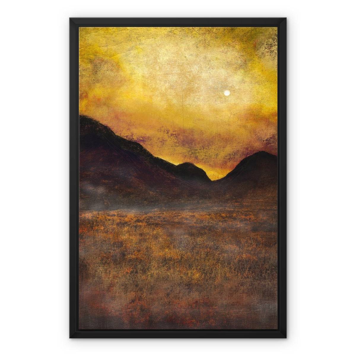 Glencoe Moonlight Painting | Framed Canvas From Scotland-Floating Framed Canvas Prints-Glencoe Art Gallery-18"x24"-Black Frame-Paintings, Prints, Homeware, Art Gifts From Scotland By Scottish Artist Kevin Hunter