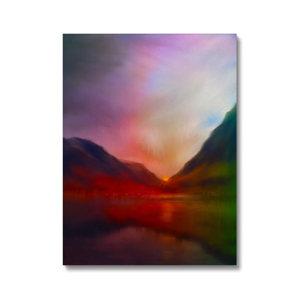 Glencoe Sunset Painting | Canvas From Scotland-Contemporary Stretched Canvas Prints-Glencoe Art Gallery-18"x24"-Paintings, Prints, Homeware, Art Gifts From Scotland By Scottish Artist Kevin Hunter