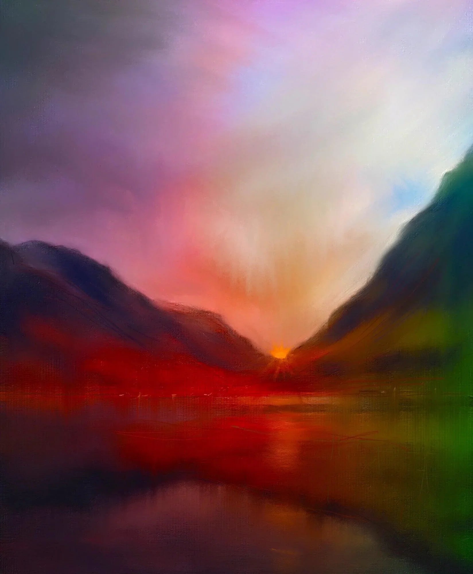 Glencoe Sunset | Statement Interior Wall Art from Scotland - Gallery Worldwide Shipping Vibrant Colorful Painting Paintings | Prints
