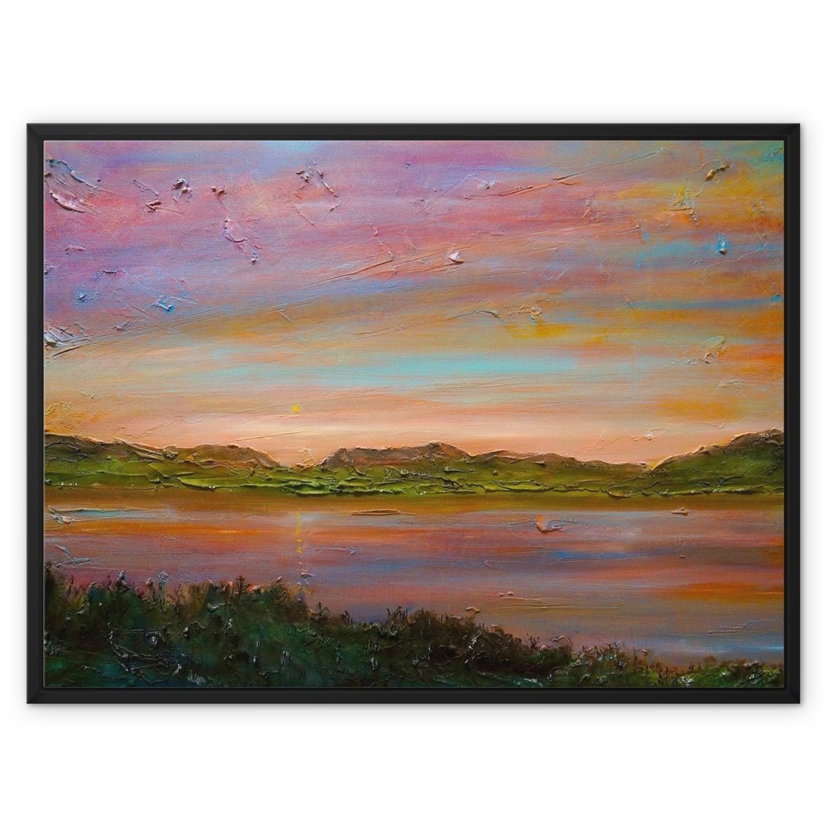 Gourock Golf Club Sunset Painting | Framed Canvas From Scotland-Floating Framed Canvas Prints-River Clyde Art Gallery-32"x24"-Black Frame-Paintings, Prints, Homeware, Art Gifts From Scotland By Scottish Artist Kevin Hunter