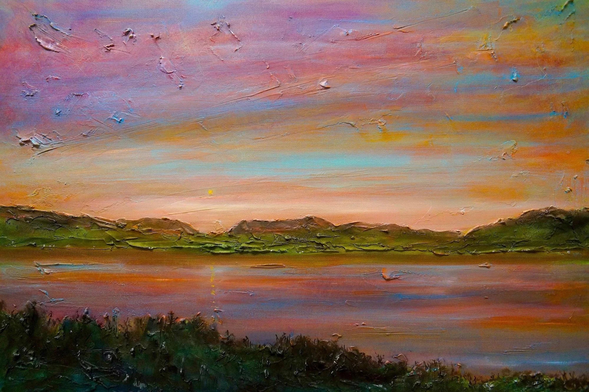 Gourock Golf Club Sunset | Statement Interior Wall Art from Scotland - River Clyde Gallery Worldwide Shipping Impasto Oil Painting Scottish