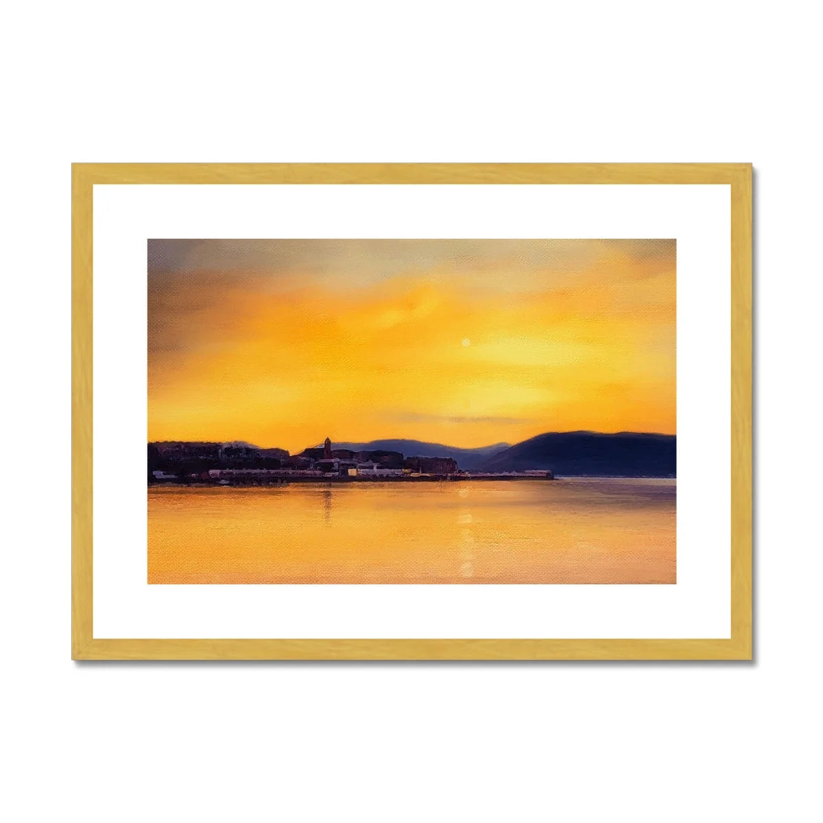 Gourock Sunset from Cardwell Bay Antique Framed & Mounted Print - River Clyde Art Gallery Scotland Worldwide Shipping Scottish Artist Fine