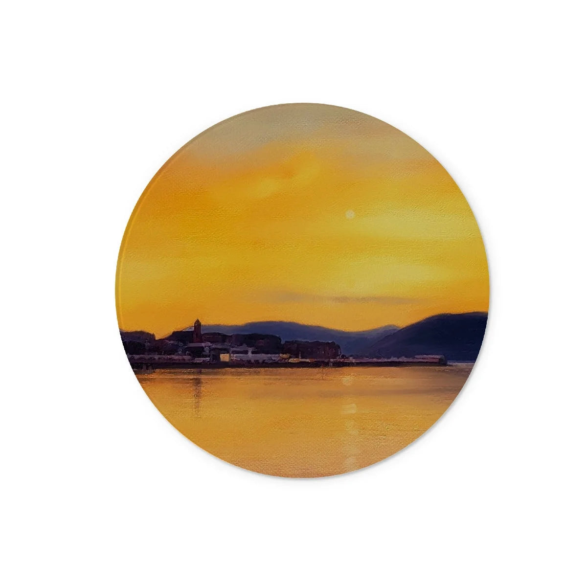 Gourock Sunset from Cardwell Bay Glass Chopping Board - River Clyde Art Gallery Scotland Worldwide Shipping Scottish Prints