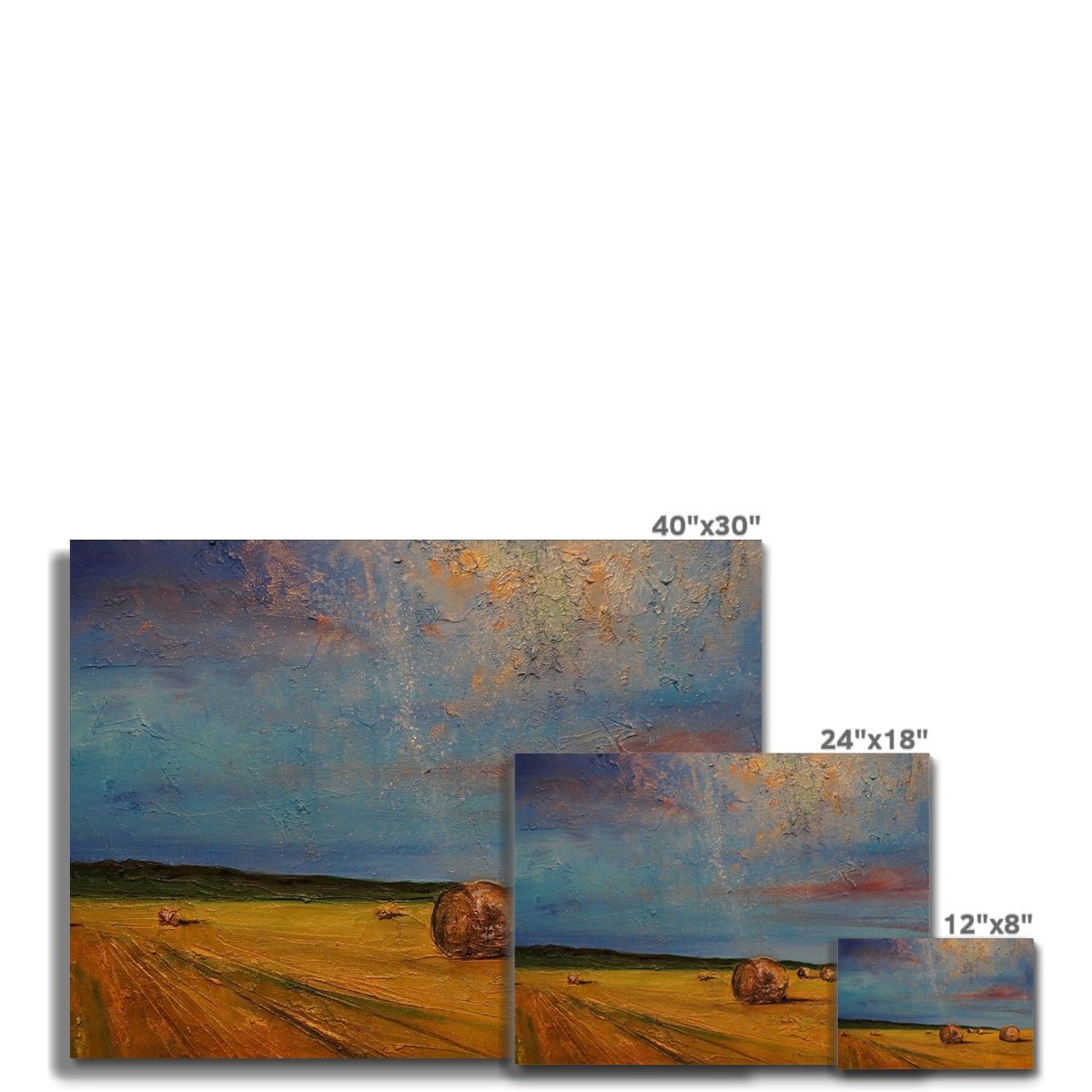 Hay Bales Painting | Canvas From Scotland-Contemporary Stretched Canvas Prints-Scottish Highlands & Lowlands Art Gallery-Paintings, Prints, Homeware, Art Gifts From Scotland By Scottish Artist Kevin Hunter