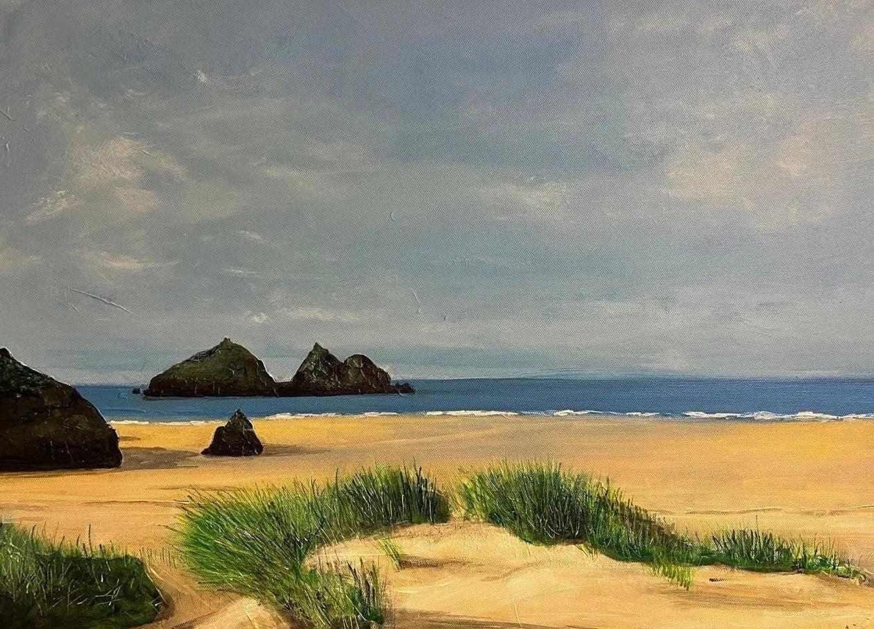 Holywell Beach Cornwall Original Painting - Scottish Artist World Art Gallery Scotland
