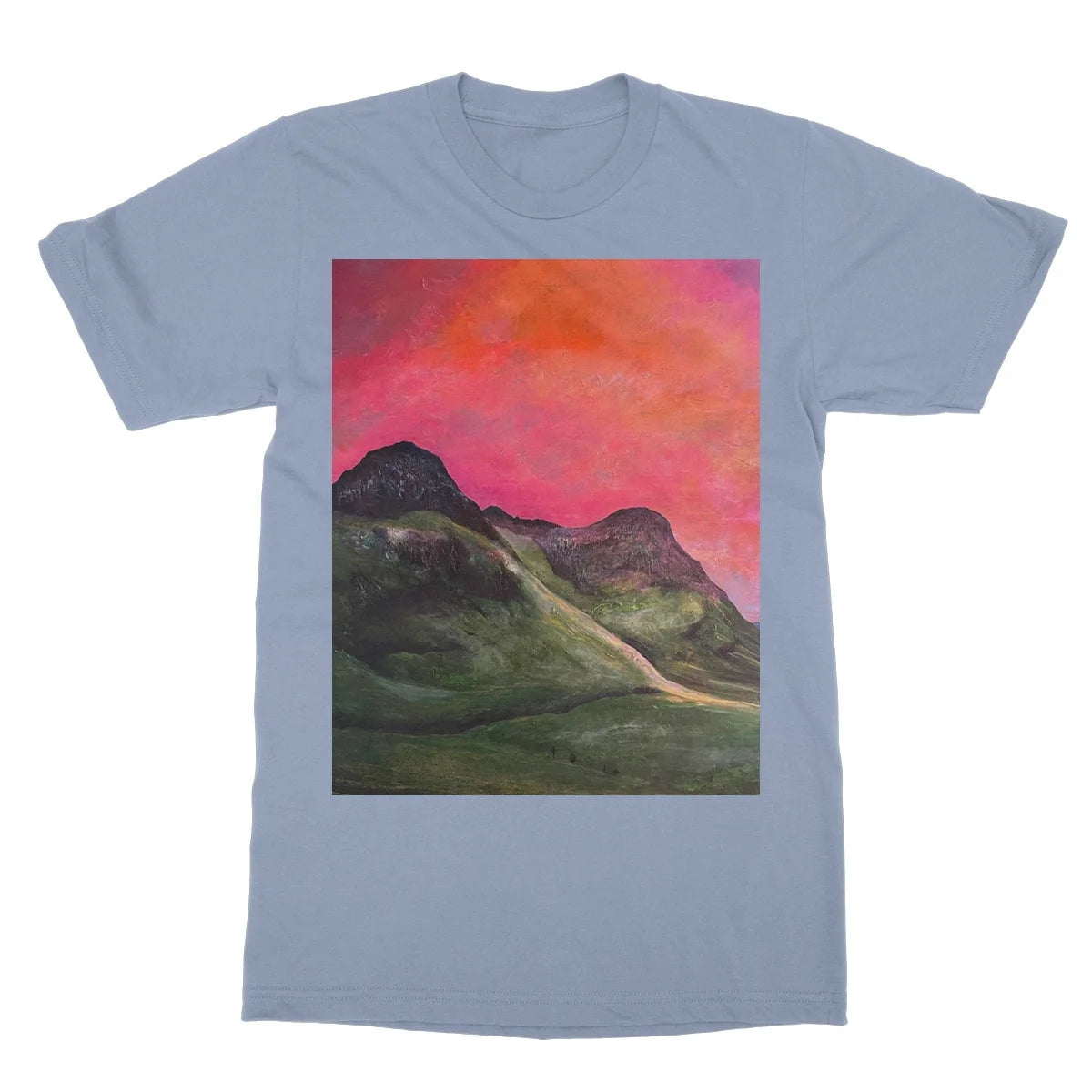 Into the Glencoe Dusk Softstyle T-shirt - Art Gallery Scotland Worldwide Shipping Scottish Prints and Landscape Paintings by Artist Hunter
