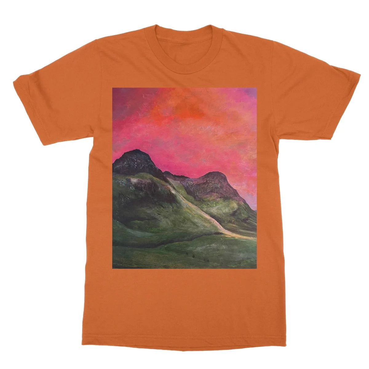 Into the Glencoe Dusk Softstyle T-shirt - Art Gallery Scotland Worldwide Shipping Scottish Prints and Landscape Paintings by Artist Hunter