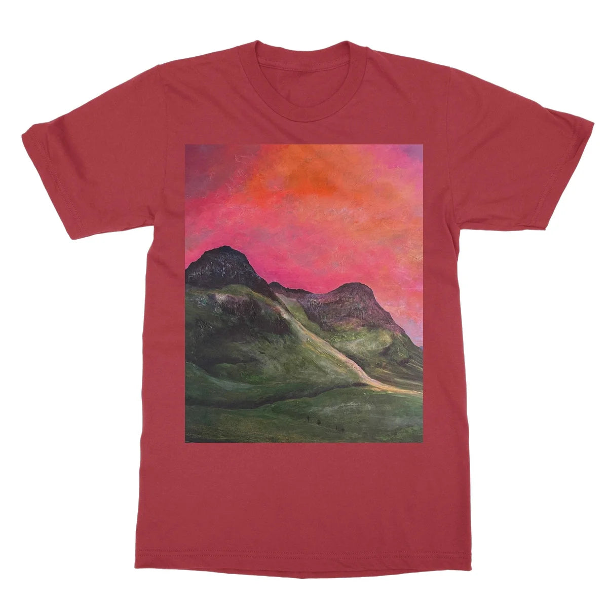 Into the Glencoe Dusk Softstyle T-shirt - Art Gallery Scotland Worldwide Shipping Scottish Prints and Landscape Paintings by Artist Hunter