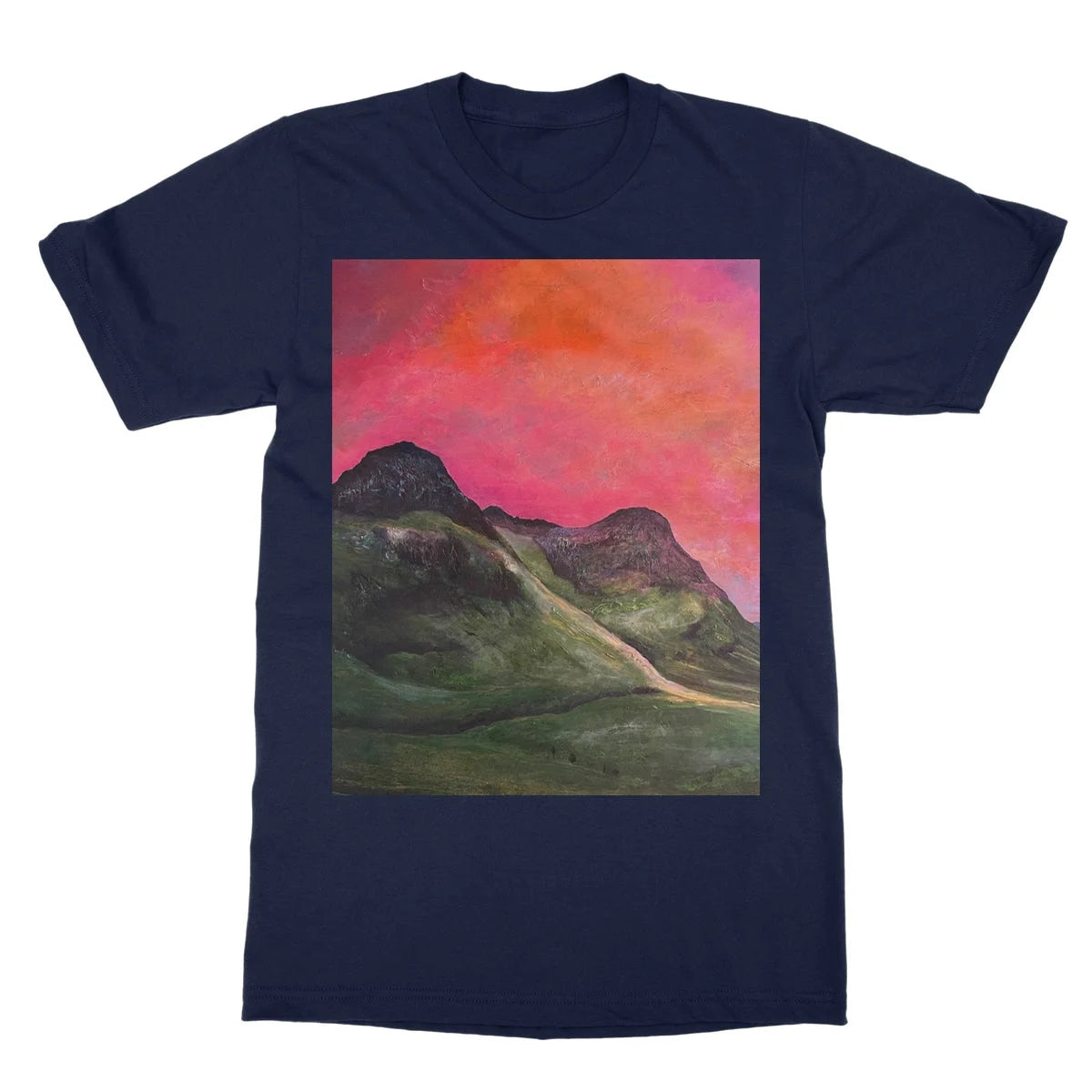 Into the Glencoe Dusk Softstyle T-shirt - Art Gallery Scotland Worldwide Shipping Scottish Prints and Landscape Paintings by Artist Hunter