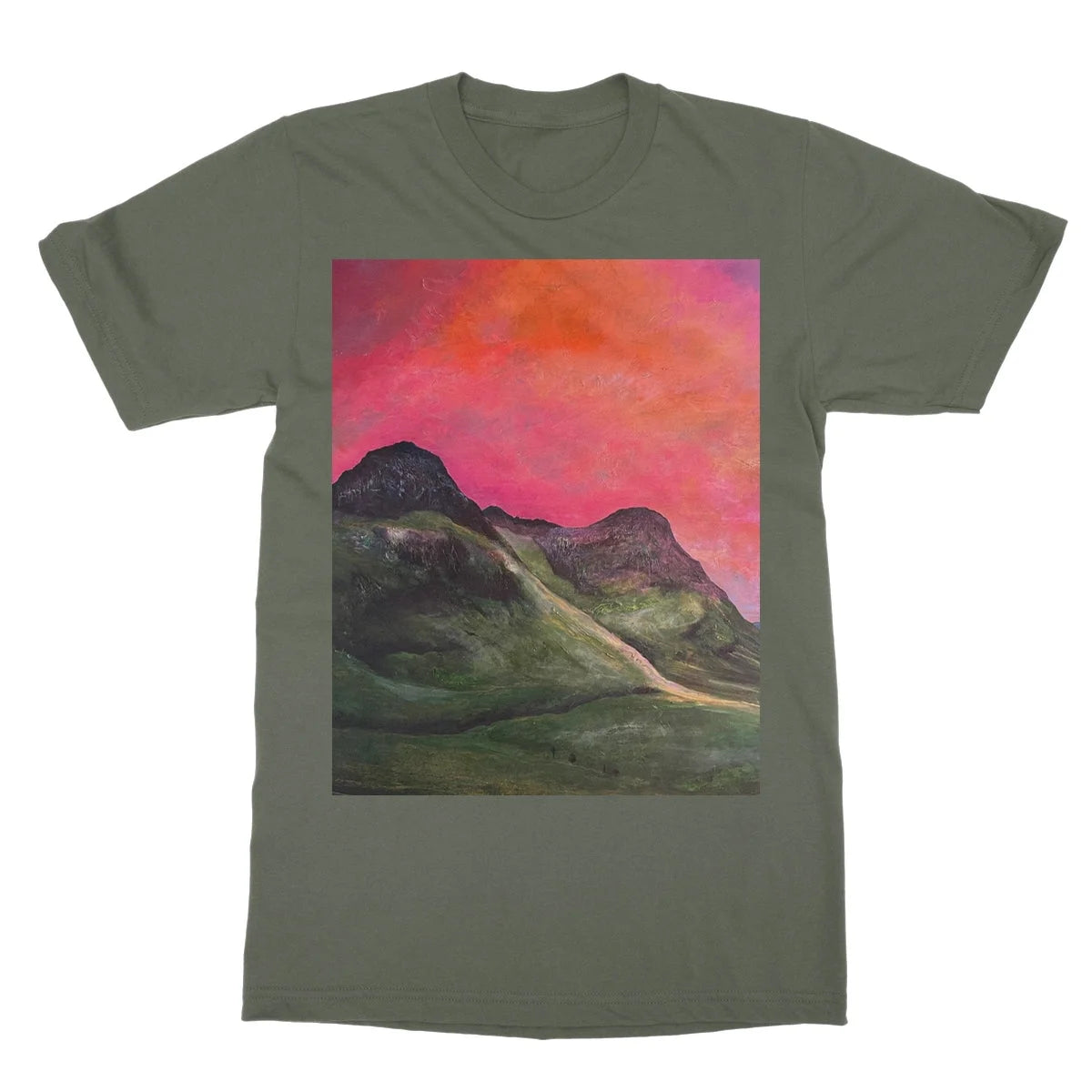 Into the Glencoe Dusk Softstyle T-shirt - Art Gallery Scotland Worldwide Shipping Scottish Prints and Landscape Paintings by Artist Hunter