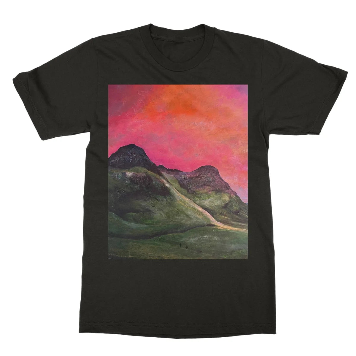 Into the Glencoe Dusk Softstyle T-shirt - Art Gallery Scotland Worldwide Shipping Scottish Prints and Landscape Paintings by Artist Hunter
