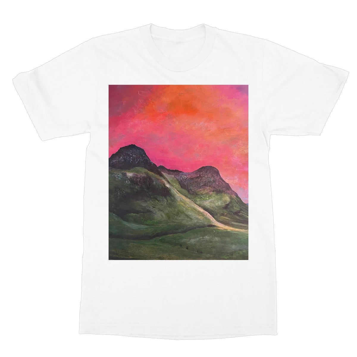 Into the Glencoe Dusk Softstyle T-shirt - Art Gallery Scotland Worldwide Shipping Scottish Prints and Landscape Paintings by Artist Hunter