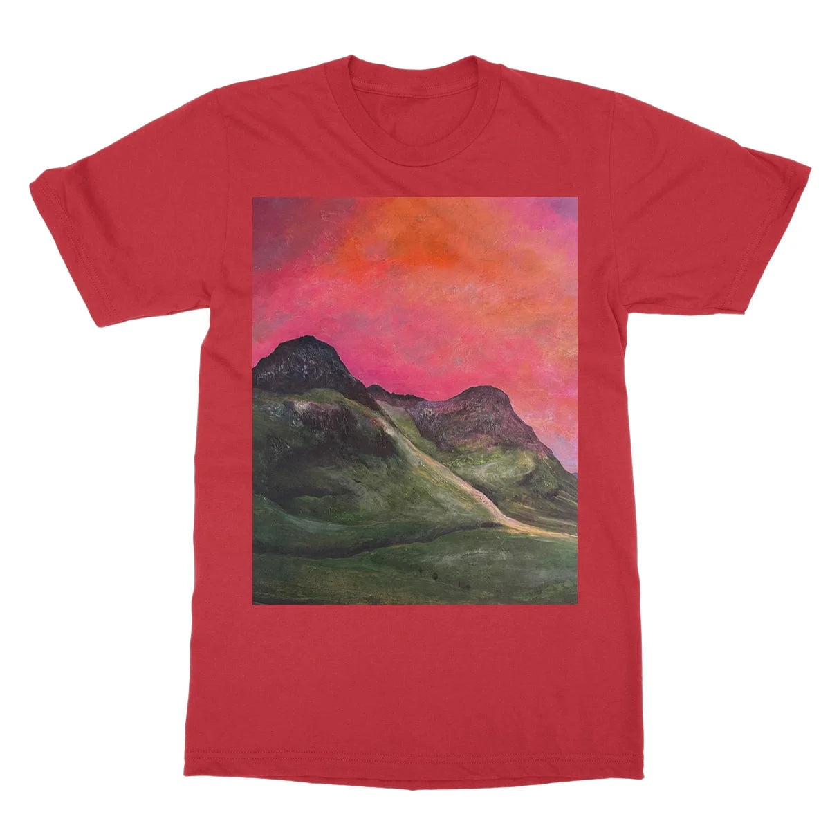 Into the Glencoe Dusk Softstyle T-shirt - Art Gallery Scotland Worldwide Shipping Scottish Prints and Landscape Paintings by Artist Hunter