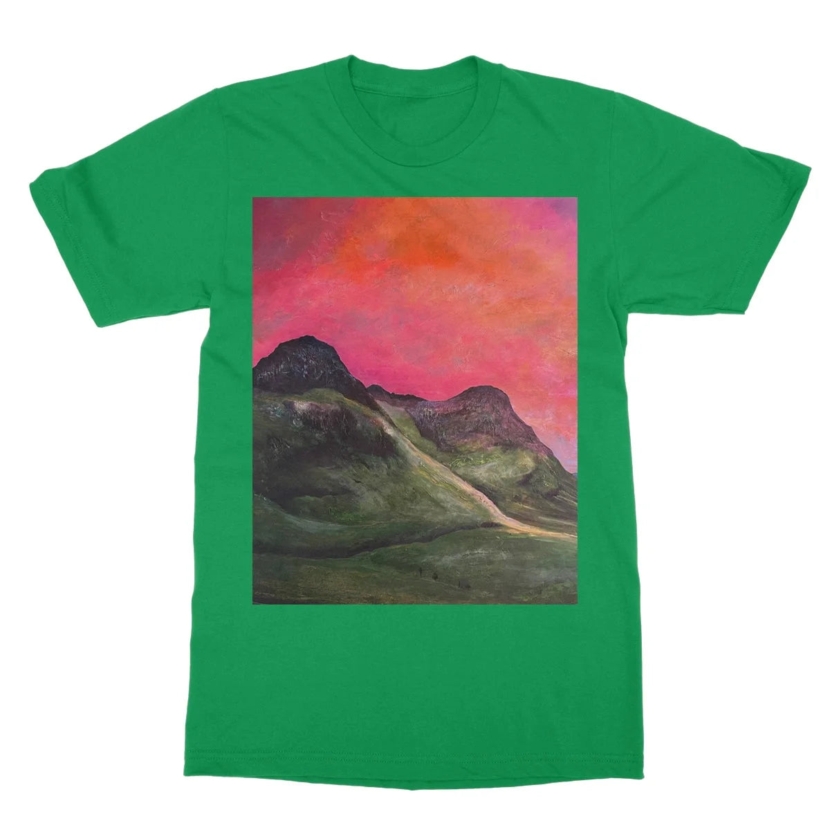 Into the Glencoe Dusk Softstyle T-shirt - Art Gallery Scotland Worldwide Shipping Scottish Prints and Landscape Paintings by Artist Hunter