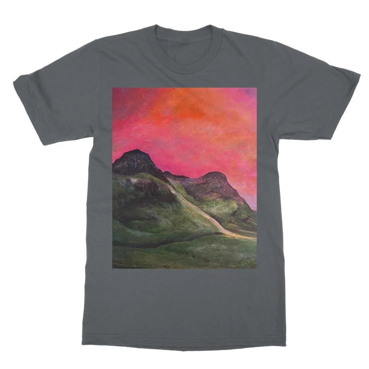 Into the Glencoe Dusk Softstyle T-shirt - Art Gallery Scotland Worldwide Shipping Scottish Prints and Landscape Paintings by Artist Hunter