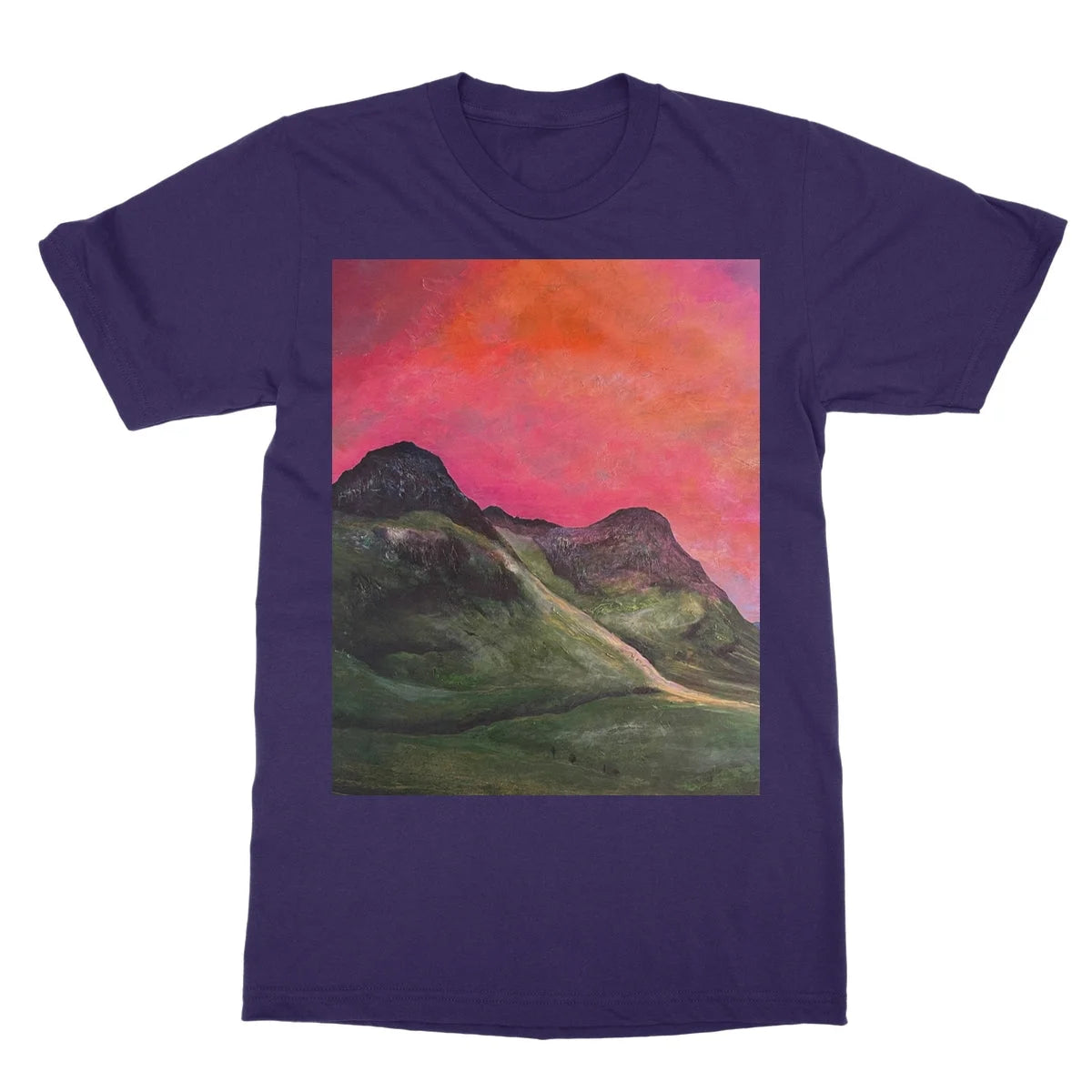 Into the Glencoe Dusk Softstyle T-shirt - Art Gallery Scotland Worldwide Shipping Scottish Prints and Landscape Paintings by Artist Hunter