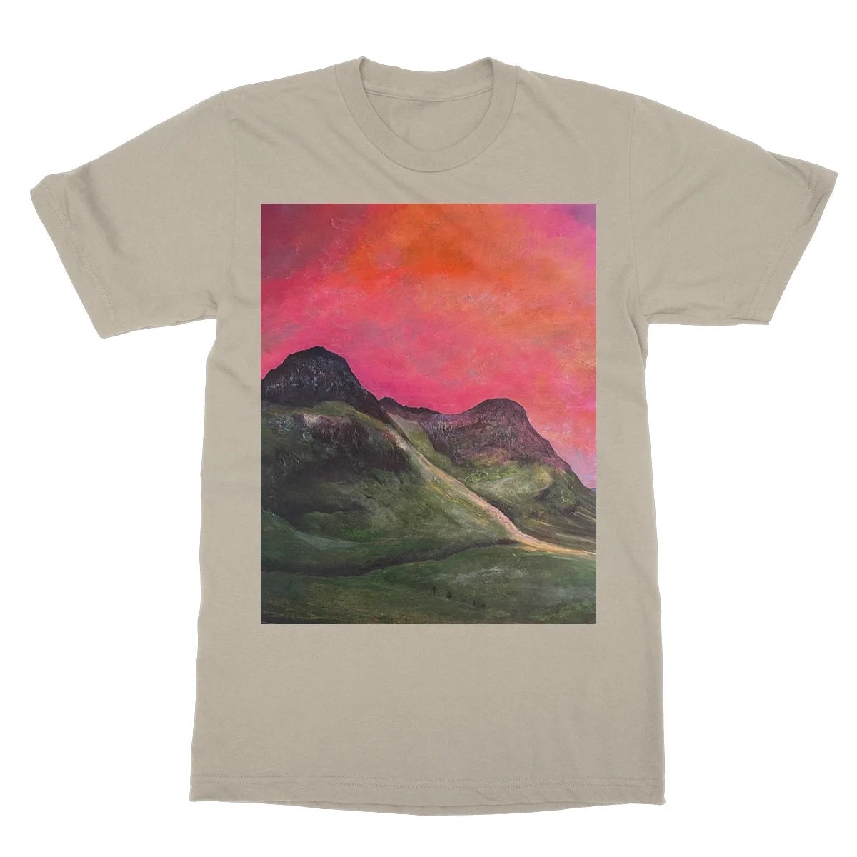 Into the Glencoe Dusk Softstyle T-shirt - Art Gallery Scotland Worldwide Shipping Scottish Prints and Landscape Paintings by Artist Hunter
