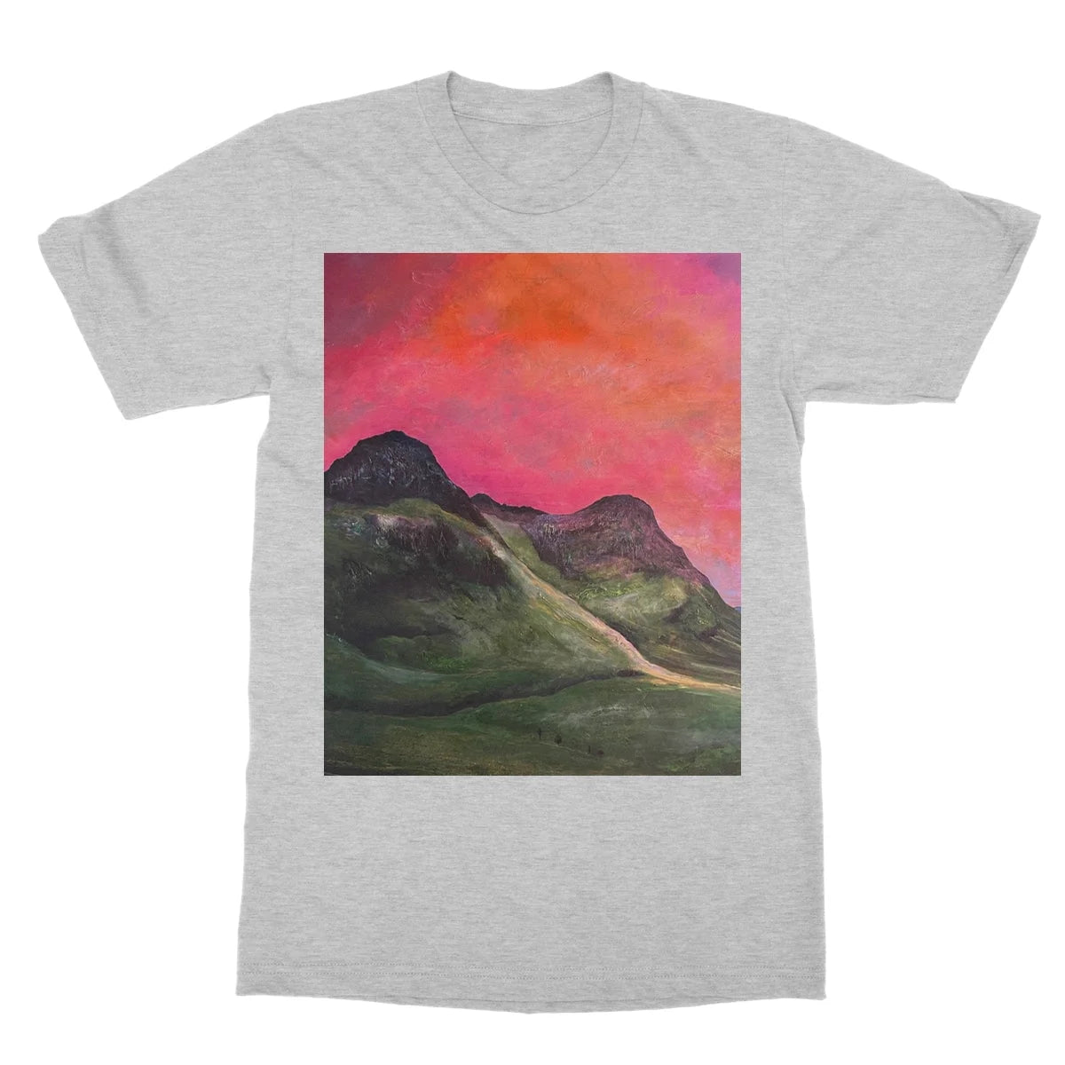 Into the Glencoe Dusk Softstyle T-shirt - Art Gallery Scotland Worldwide Shipping Scottish Prints and Landscape Paintings by Artist Hunter