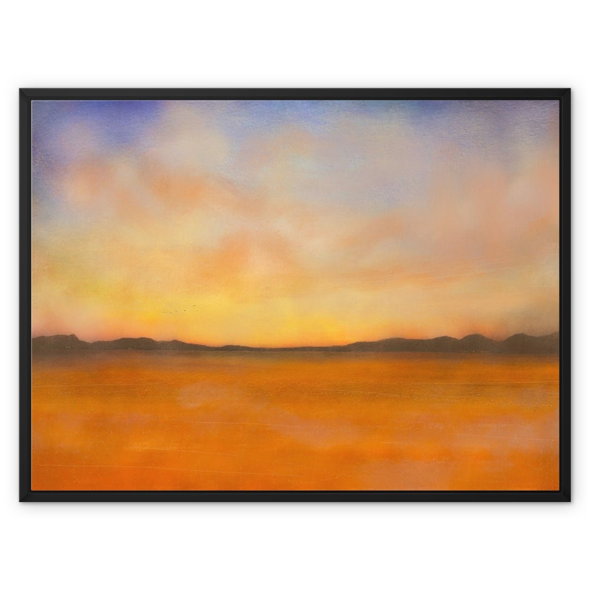 Islay Dawn Painting | Framed Canvas From Scotland-Floating Framed Canvas Prints-Hebridean Islands Art Gallery-32"x24"-Black Frame-Paintings, Prints, Homeware, Art Gifts From Scotland By Scottish Artist Kevin Hunter