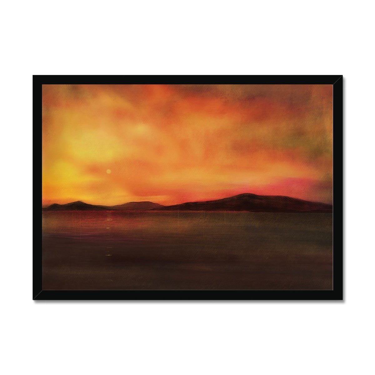 Isle Of Harris Sunset Painting | Framed Prints From Scotland-Framed Prints-Hebridean Islands Art Gallery-A2 Landscape-Black Frame-Paintings, Prints, Homeware, Art Gifts From Scotland By Scottish Artist Kevin Hunter